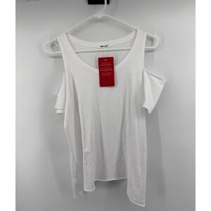 EVEREVE LAmade Cold Shoulder Tee White Asymmetric Raw Hem Scoop Neck Size M NEW
